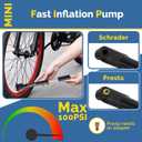 Bike Pump, Mini Bicycle Pump 100 PSI with Dual Valve Schrader Presta, Portable Bike Tire Inflator with Extension Hose & Mounting Bracket for Road Bike, Mountain Bike, Ball and Sports Equipment
