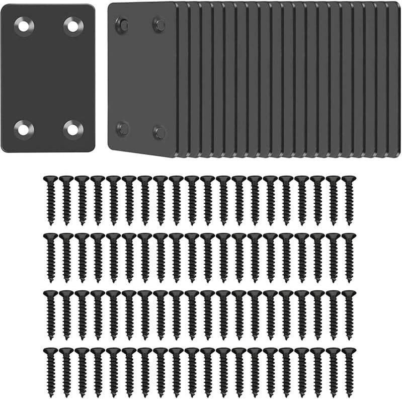 Pack of 20 Flat Stainless Steel Black Straight Brace Bracket 0.06inch Thickness Metal Flat Straight Mending Plates Fixing Corner Brace,2.4inch x 1.5 inch