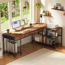 PRAISUN 63 Inch L Shaped Office Desk with Power Outlets and Type-C Port, Large Computer Gaming Desk with 3 Fabric Drawers, Mesh Shelves, Corner Study Work Writing Desk, Rustic Brown