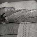 Queen Size Comforter Set 7 Pieces, Boho Grey White Geometric Striped Comforter for King Bed in a Bag, Soft Microfiber Bedding Set with Pillowcases, Flat Sheet, Fitted Sheet, Pillow Shams