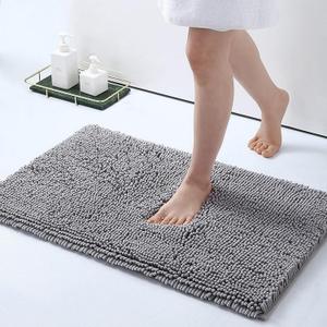 Bath Rugs Chenille Bathroom Rug Mat Non Slip Bath Mat Absorbent Shaggy Extra Thick Soft Shower Carpet Machine Washable Comfortable Grey, 24" x 16"