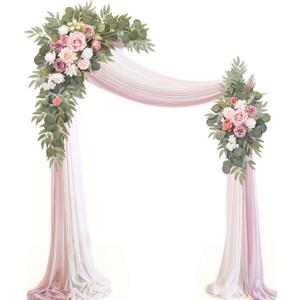 Artificial Wedding Arch Flowers Kit(Pack of 4),2Pcs Artificial Flower Arch Decor, 2Pcs Chiffon Fabric Drapes, Ceremony Decoration, Floral Outdoor Party Decor (Dusty Rose & Champagne)