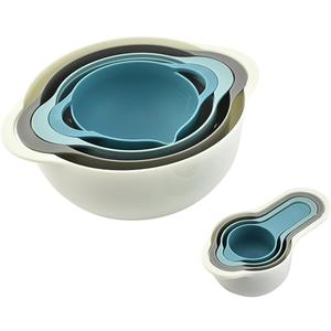 Plastic Nesting Bowls Set with 2 Mixing bowls,Colanders,4 Measuring Cups,Sifter for Baking,Food Prep,RV Camping Accessories,8 Pieces (Light Blue)