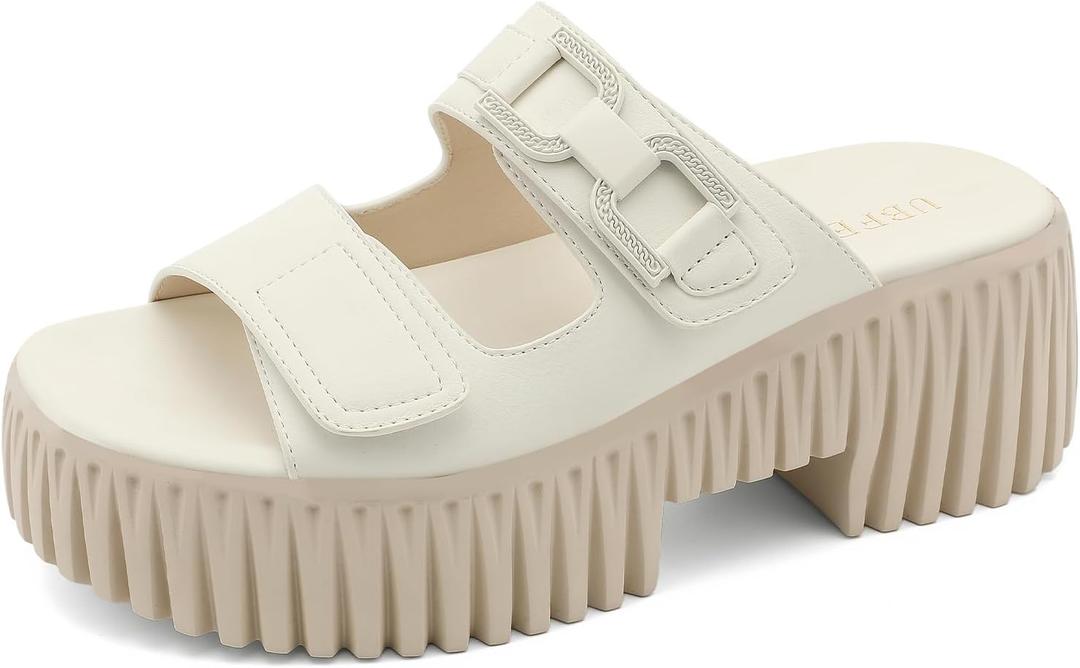 UBFEN Womens Chunky Wedge Platform Sandals Adjustable Double-Strap Square | Toed Open-Toe Style Suitable for Outdoor Casual Wear