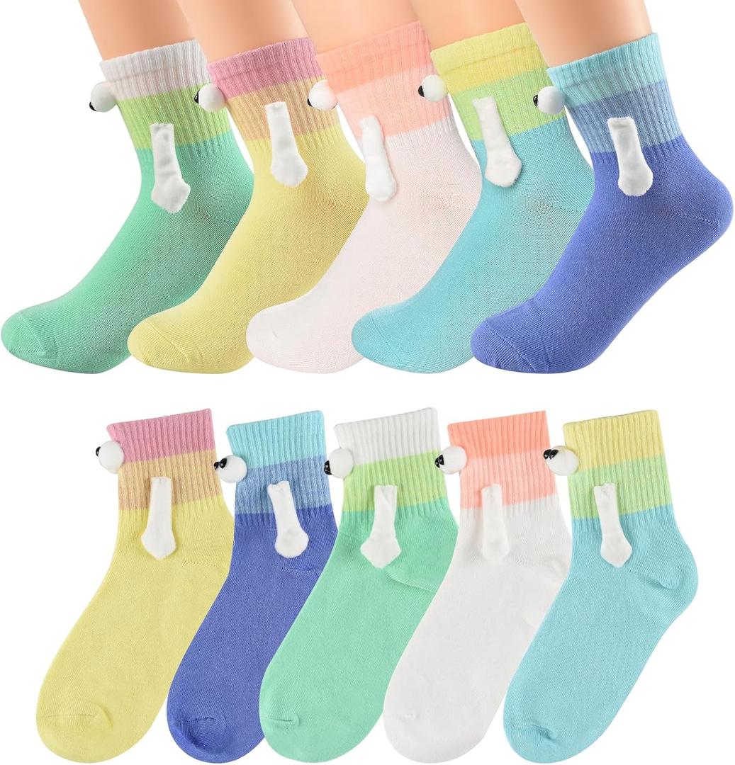 5 Pairs Magnetic Holding Hands Socks, Novelty Cute Funny Gift Socks for Men & Women, Couple, Best Friends, Lovers (White)