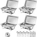 Chafing Dishes for Buffet, 8 Qt High Grade Chafing Dish Buffet Set, Rolled-Edge Design Food Warmers for Parties, Buffet, Wedding, Birthday, Camping 4 Pack 7 Pans [Silver]