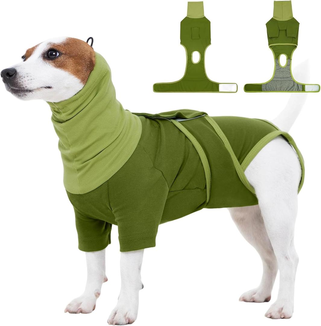 FUAMEY Recovery Suit for Dogs, Neck Wound Cover Onesie for Surgery Female Dog, Prevent Licking Surgical Suits for Male Dogs After Neutering, Cone Alternative After Surgery, Bichon Frise (Green, S)