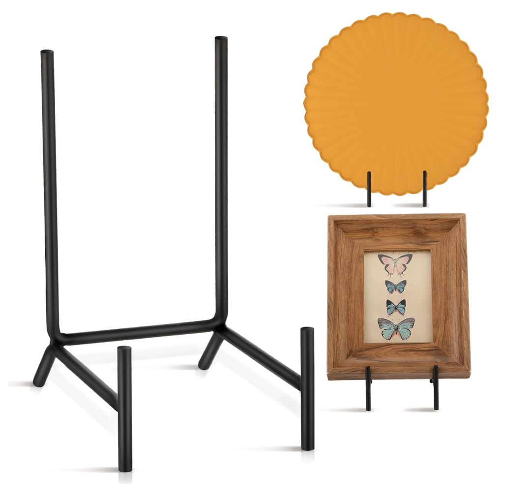 RattanView 2 Pcs Plate Holder Easel Display Stand  Metal Iron Picture Frame Holder Stand Black Tabletop Easels for Display Pictures, Decorative Plate, Book, Plaques, Photo, Tabletop Art (8 Inches)