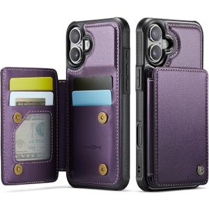 Vinich for iPhone 16 6.1" Wallet Case with Card Holder, RFID Blocking Credit Slots Kickstand Shockproof Phone Cover for Women Men, Purple