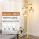 ILLMTW Gold Floor Lamp for Living Room,Bedroom,Mid Century Modern Standing Lamp Brass Tree 3 Light Tall Floor Lamps Vintage Retro Floor Lights Glass Amber Flower Lamp Shade Farmhouse Boho Bohemian