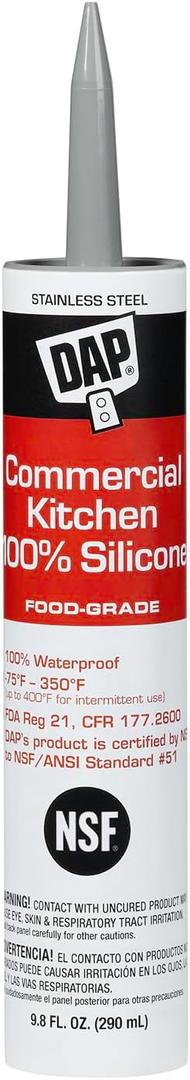 DAP Commercial Kitchen 100% Silicone Sealant, Stainless Steel, 9.8 Oz (7079808660)