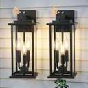 Dusk to Dawn Outdoor Wall Lantern Candelabra 3-Light, 15" Exterior Wall Light Fixture with E12 Base Outside Lights for House Porch Garage, Black 2 Pack