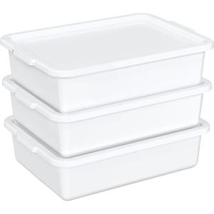 13 Liters Food Grade Dish Tubs with Lids, Restaurant Bus Tub Boxes Set of 3, White