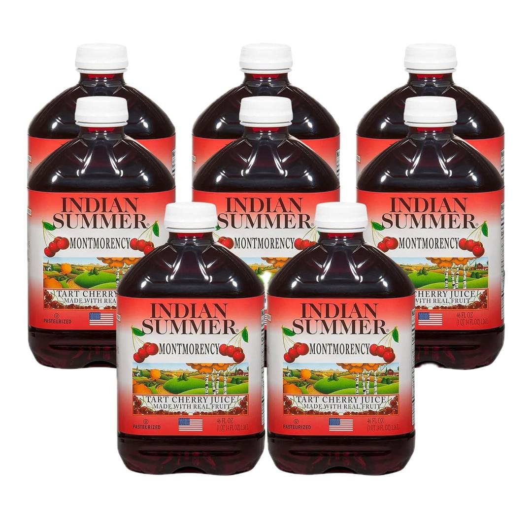 Indian Summer 100% Tart Cherry Juice, Montmorency Cherry Juice, 46 Ounce (Pack of 8), BB Date: 07/31/26