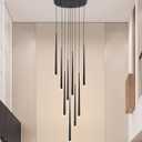 9-Light LED High Ceiling Chandelier, Modern Black Long Linear Pendant Chandelier for Staircase Entryway Foyer, Large Dimmable Hanging Light with 3 Color Temperatures
