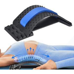 Back Stretcher for Lower Back Pain Relief, 4 Level Adjustable Lumbar Cracker Board Massager, Stretching Device for Scoliosis, Sciatica (Blue)