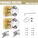 Satin Brass Gold Dummy Door Knob Door Handles, Clear Glass Crystal Inactive Diamond Square Hall and Closet Dummy Door Knobs Interior, 2 Pack