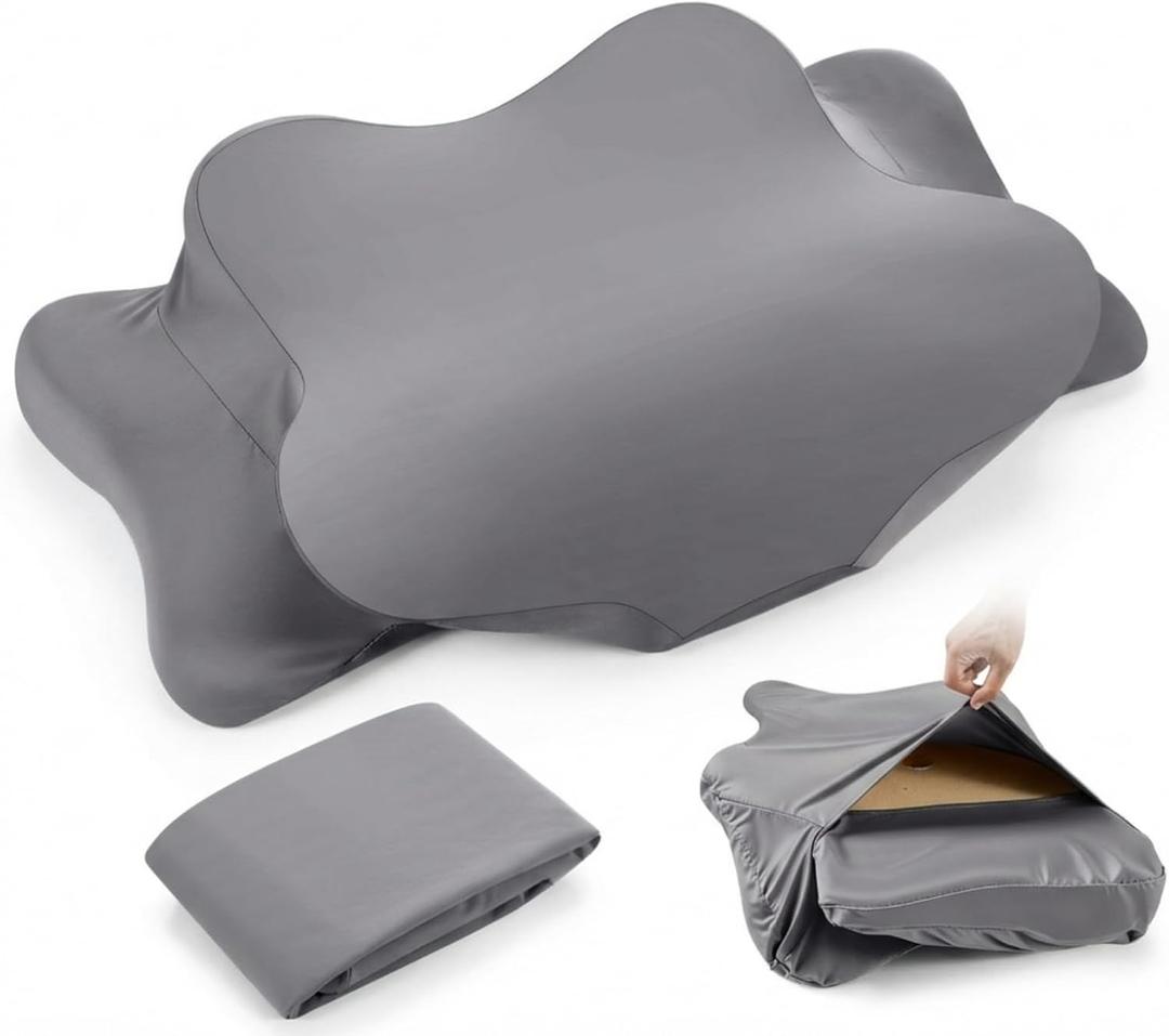 Hahafelt Cooling Cervical Pillowcase Cover with Envelope Closure (Only Pillow Case) Ergonomic Neck Pillowcase Smooth Soft Cool Pillow Cover for Side Back Stomach Sleepers(Dark Gray,Queen Size)