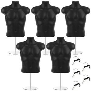 Geetery 5 Pack Male Mannequin Torso Dress Form Mannequin Body T Shirt Display with Stand and Hanging Hook Hollow Back for Counter, Craft Shows, Photos or Design, S-m Size
