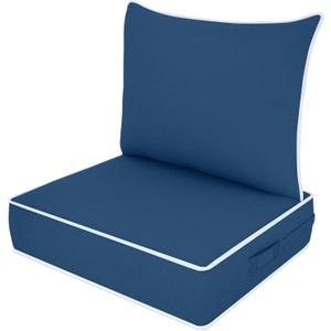 Outdoor Deep Seat Cushion Set, Fade Resistant Patio Chair Cushions, 24x24x6 Inch Patio Sofa Furniture Pad with Removable Cushion Covers (Navy Blue+White Side, 24''Lx24''Wx6''H-1pcs Set)