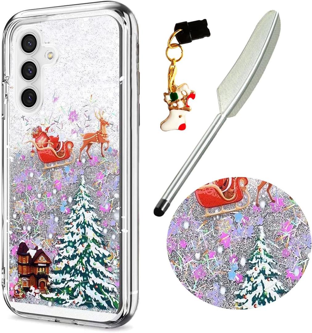 for Samsung Galaxy A25 5G Case Galaxy A25 5G Christmas Phone Case Glitter Sparkle Liquid Floating Case Shockproof Clear Soft TPU Bumper Cover Xmas Santa Claus Silicone Case, Colorful