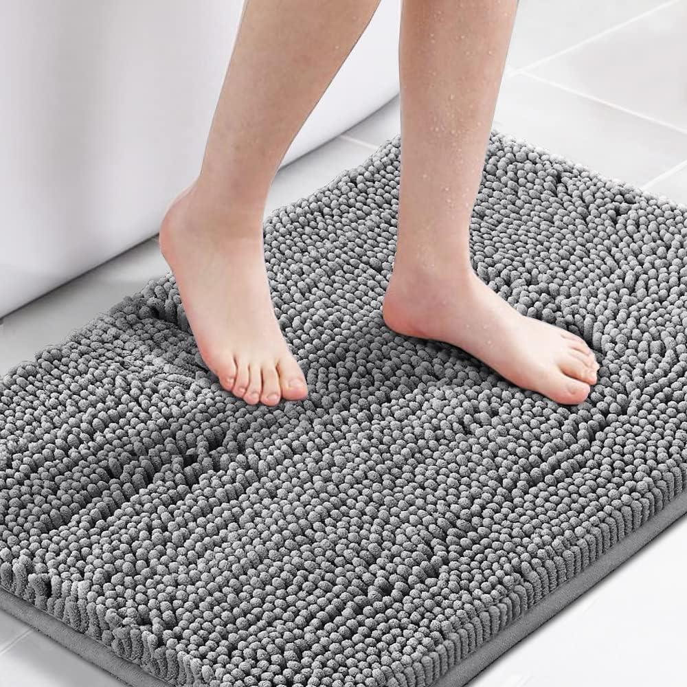 H.VERSAILTEX Microfiber Bath Rugs Chenille Floor Mat Ultra Soft Washable Bathroom Dry Fast Water Absorbent Bedroom Area Rugs Grey, 20 inches by 32 inches