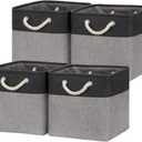 Temary 12 Inch Cube Storage Baskets 4 Pack Fabric Storage Bin for Clothes, Large Baskets with Handles, Basket for Organizing Towels, Blankets, Collapsible Cube Storage Bins (Black&Gray)