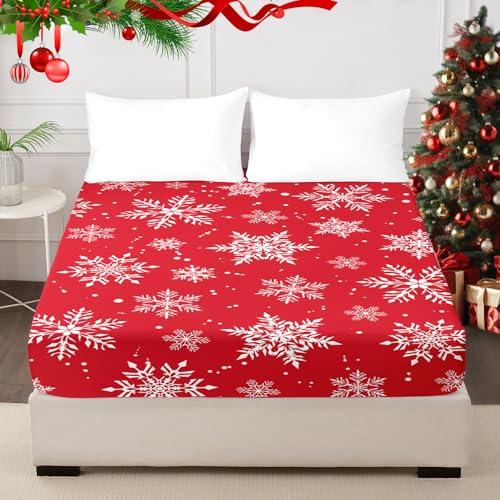 HCORA Christmas Fitted Sheet Only, 100% Brushed Microfibre Deep Pocket Fitted Bottom Sheet, Ultra Soft, Shrinkage and Fade Resistant, King Size
