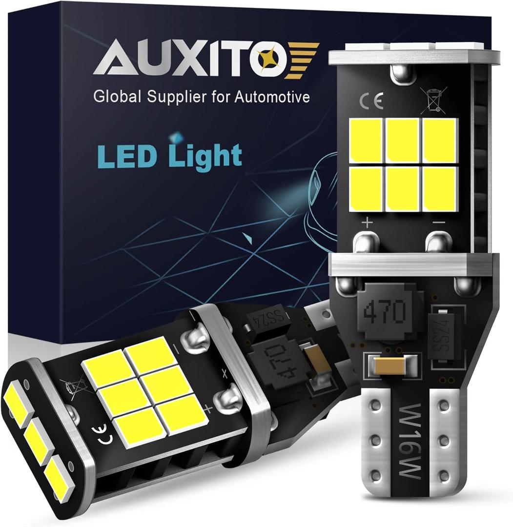 AUXITO 912 921 LED Bulb for Backup Light Reverse Lights High Power 2835 15-SMD Chipsets Error Free T15 906 922 W16W Bulbs, 6000K White Daytime Running Lights (Upgraded, Pack of 2)
