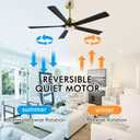 ELEHINSER 60" Modern Ceiling Fan with Light and Remote Control, 5 Solid Wood Blades 6-Speed Noiseless Reversible DC Motor, Ceiling Fan for Bedroom Dinning Living Room, Gold Finish with Black Blades