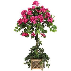 Nearly Natural 34in. Artificial Bougainvillea Topiary with Wood Box