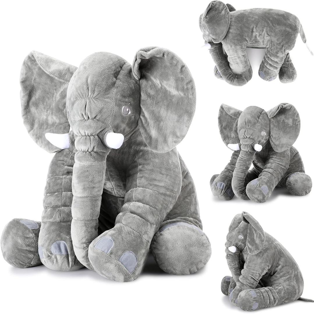 Yulejo Giant Stuffed Elephant Plush Animal Pillow Large 23.6 Inch Soft Stuffed Animal Favor Huge Gray Elephant Plush Doll for Adult Girlfriend Home Decor