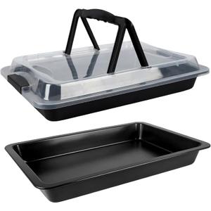 Black Sheet Cake Pan with Lid, 2-Pack 15"10"2" Deep Jelly Roll Pan, Nonstick Ceramic Coating, PFOA & PTFE Free, Oven Safe 450F, for Texas Sheet Cake, Brownies, Potluck