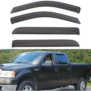 Set of 4 Front+Rear Smoke Sun/Rain Guard Outside Mount Tape-On Acrylic Window Visors Compatible with 06-08 Mark LT 04-08 F-150 Super Crew/Crew Cab with 4 Full Size Doors