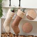 4 Pcs Farmhouse Christmas Stockings, 18'' Christmas Neutral Stockings Rustic Fireplace Stocking, Boho Cozy Hanging Xmas Stocking Decorations for Family Holiday Decor