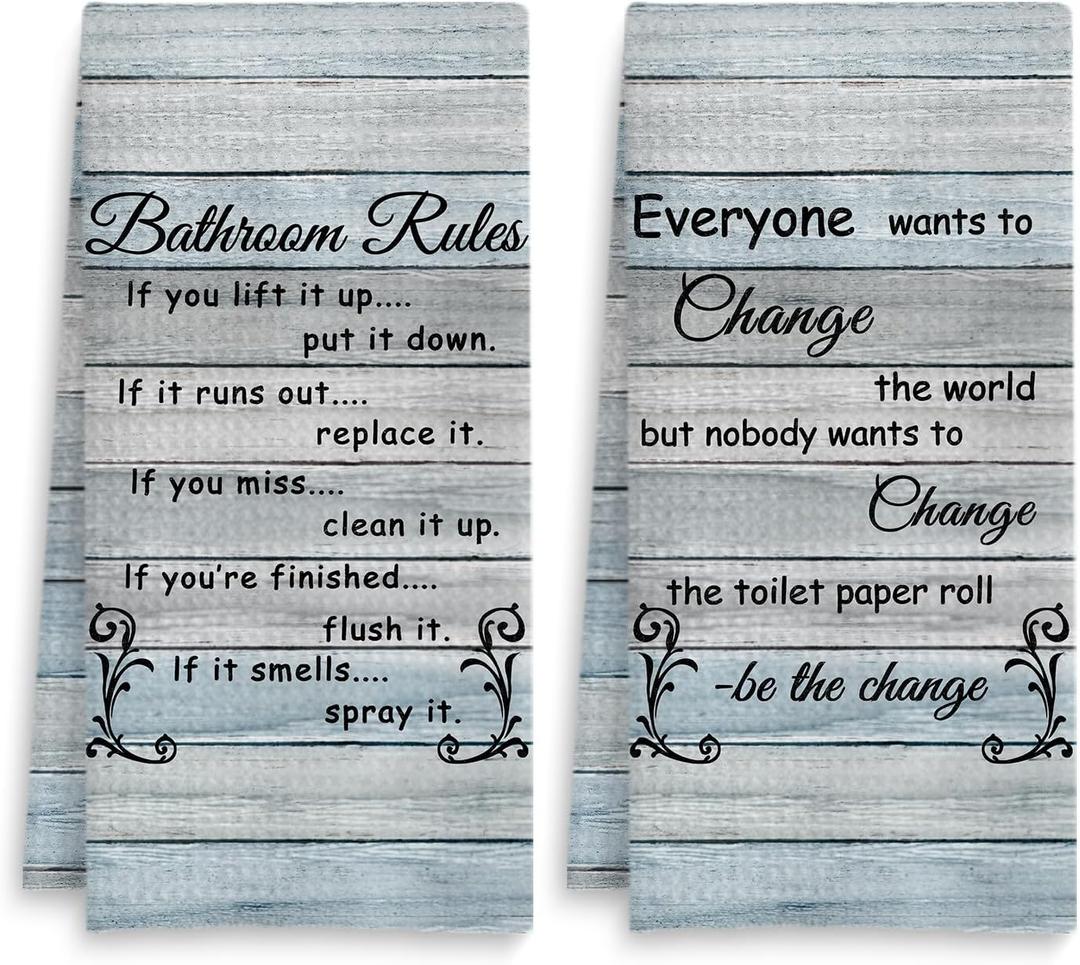 Funny Bathroom Rules Decorative Hand Towels Set of 2, Rustic Farmhouse Hand Towels for Bathroom Decor, 16x24 Inch(Classic Style)