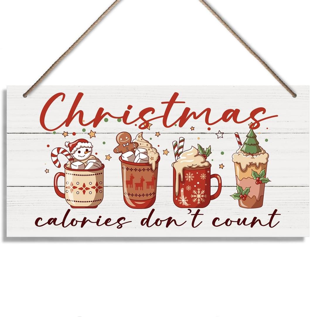 Christmas Decor, Christmas Calories Don't Count Sign, Decorative Wood Hanging Wood Plaque, Xmas Gift for Friends and Family, Xmas Wall Decor for Living Room with Rope