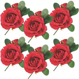 Red Rose Faux Floral Arrangements - Set of 6 - Artificial Flowers, Perfect for Weddings, Anniversary Celebrations, and Craft Projects