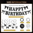 Black Bow Birthday Decorations Set - Coquette Theme Party Supplies with Happy Birthday Banner Garland, Hanging Swirls, Bow Balloons for Women Black Party Decorations Supplies (black)