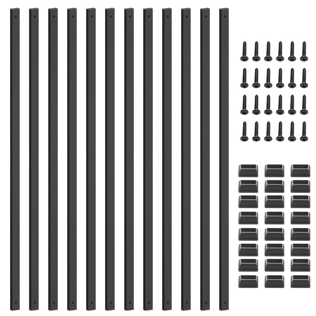 50-Pack 36'' Deck Balusters, Black Metal Deck Spindles with Screws & End Caps, Hollow Rectangle Stair Railing Balusters for Decks, Porches, Fences