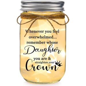 Birthday Gifts for Daughter from Mom Dad, Mason Jar Light Night - When You Feel Overwhelmed, Straighten Your Crown - Daughter Graduation Christmas, Valentine's, Mother's Day Gift