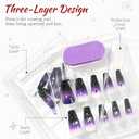 2 x Autumn Press on Nails Medium Coffin Fake Nails Glitter Gold Burgundy False Nails with Yellow Maple Leaves Design Glossy False Nails Press Ons Glue on Nails for Women Manicure 24 PCS