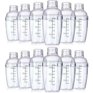 Lallisa 12 Pcs Plastic Cocktail Shaker Drink Mixer with Scales and Strainer Top Clear Shaker Cup with Measurement Plastic Bar Mixing Tool for Tea Coffee Bubble Tea Milk(350 Cc/ 12 oz)