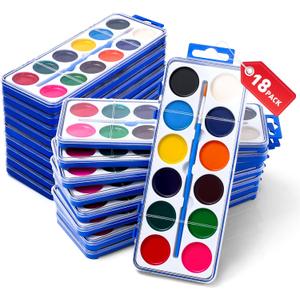 18 Pack Watercolor Paint Set for Kids, 12 Colors Watercolors Paints with Paint Brush, Kids Watercolor Paint Set for Party Favor, Classroom.