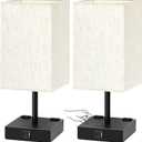 Soilsiu Bedside Table Lamps Set of 2 - Touch Nightstand Lamp for Bedroom with USB C+A Charging Ports & AC Outlets, 3-Way Dimmable Desk Lamp Flaxen Fabric Shade for Living Room Office(Bulb Included)