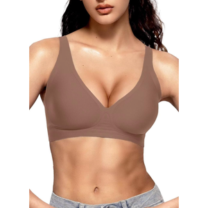 Vertvie Womens Wireless Seamless Bras Deep V No Underwire Push Up Bras Supportive Full Coverage Bralettes Plunge T Shirt Bra, Large 