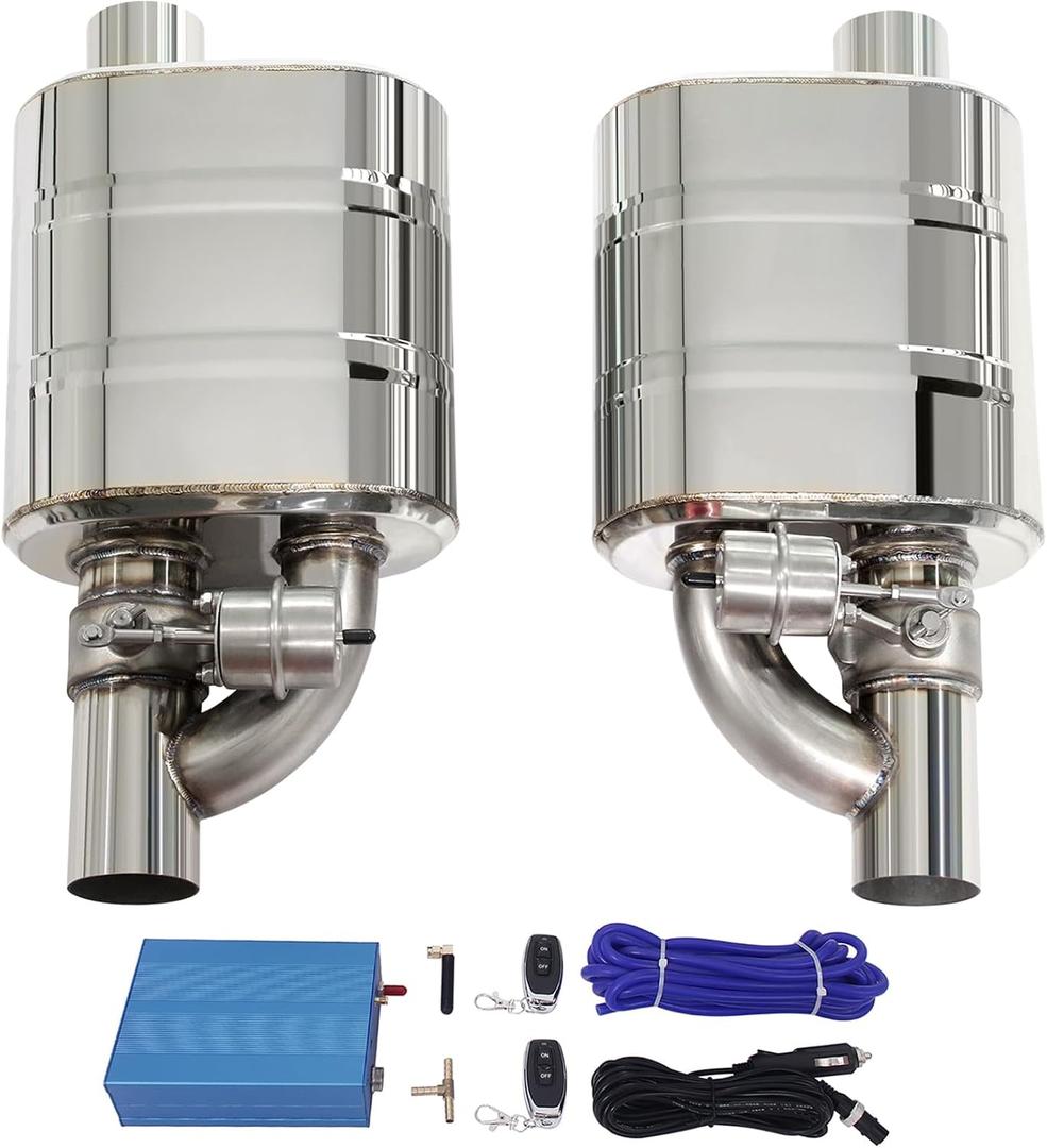 Valved Muffler Kit, Perfommance Exhaust Muffler Normally Closed Vacuum Valve Cutout Single Inlet Single Outlet