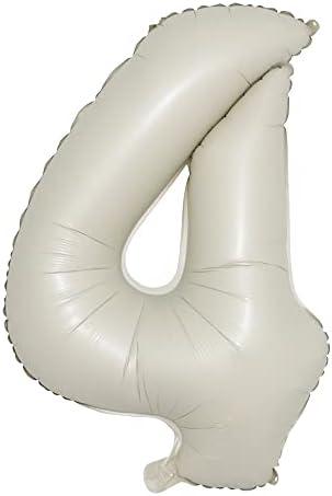 32 inch Cream Color Number Balloons 0-9 Large Digital Foil Helium Ball Girl Kids Adult Happy Birthday Party Decoration Wedding (32 inch Cream 4)