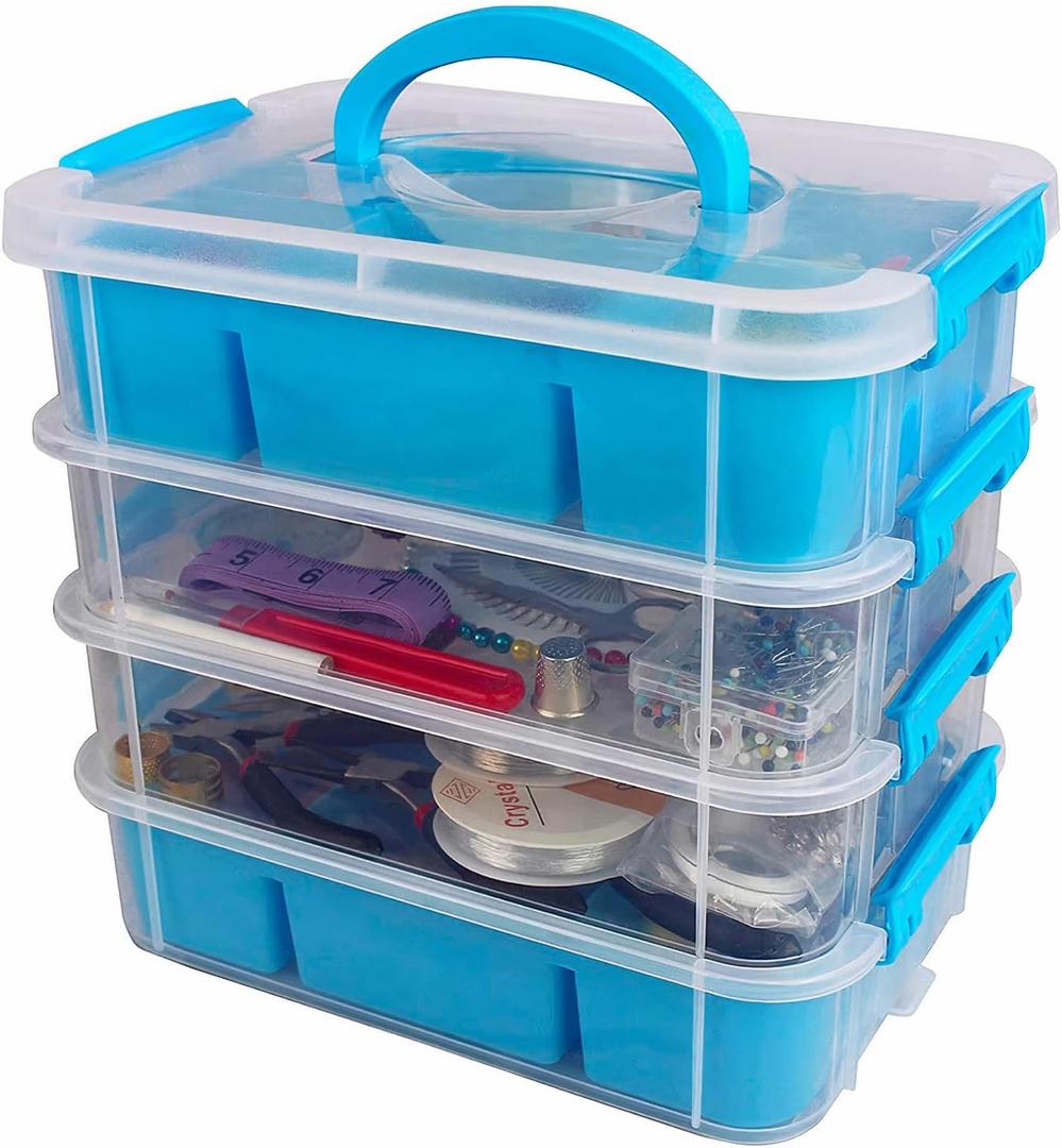 Bins & Things Multi-Compartment Stackable Craft Storage Box with Dividers - Plastic Nail Polish Organizer, Storage Containers for Beads, Sewing Supplies, Art Organizers and Storage - Blue