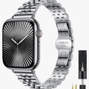 W-RARA Slim Metal Band Compatible with Apple Watch Band 38/40/41/42/44/45/46/49mm, Dressy Elegant Luxury Stainless Steel Engraved Classy Strap for Women iWatch Bands SE Series 11 10 9 8 7 6 5 4 3 2 1